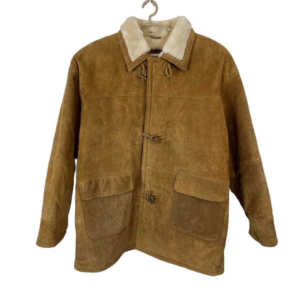 Suede Aviator Chore Jacket Wilsons Adventure Bound Coat Men Sherpa Tan XL Vtg